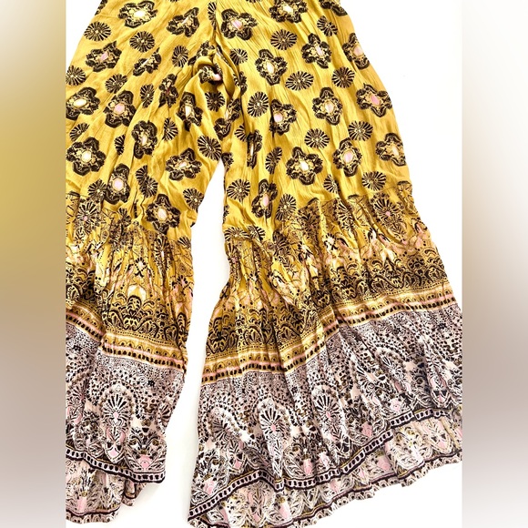 Free People Maribelle Gold Cut-Out Boho Wide Leg Halter Jumpsuit Size Medium - Picture 4 of 13